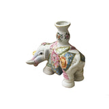 Pink Flower Graphic Porcelain Elephant Candle Holder Accent Decor Figure ws3972S