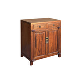 Oriental Chinese 2 Drawers Wood Pattern Brown Credenza Console Cabinet ws3981S