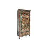 Chinese Tibetan Dragon Flower Graphic Tall Slim Wardrobe Cabinet ws4061S