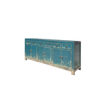 Chinese Distressed Teal Blue Sideboard Buffet Table Cabinet Credenza ws4065S