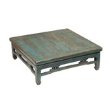 Chinese Distressed Turquoise Aqua Blue Low Square Coffee Table ws4069S