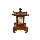 Oriental Medium Brown Wood Square Tower Pagoda Shape Table Lamp ws4113S