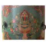 Distressed Chinese Tibetan Drum Shape Turquoise Aqua Floral Side Table ws4143S