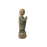 Chinese Rustic Wood Standing Prayer Hands Lohon Monk Statue ws4166S