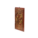 Chinese Vintage Wood Red Golden Relief Carving Wall Hanging Art Plaque ws4176S