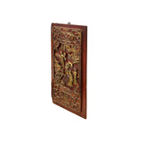 Chinese Vintage Wood Red Golden Relief Carving Wall Hanging Art Plaque ws4179S