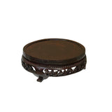 5.75" Oriental Motif Brown Wood Round Table Top Display Stand Riser ws4193S