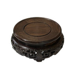 4.75" Dark Brown Dragon Scroll Relief Motif Round Wood Display Stand ws4232S