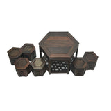 Chinese Set of 7 Hexagonal Table Stools Wood Miniature Display Art ws4277S