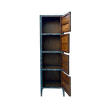 Rustic Oriental Distressed Blue Tall Slim 4 Doors Storage Cabinet ws4316S