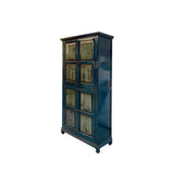 Distressed Teal Blue Rim Olive Green Doors Tall Armoire Storage Cabinet ws4317S