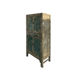 Distressed Olive Green Rim Teal Blue Doors Storage Cabinet ws4319S