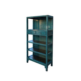 Distressed Turquoise Blue Rattan Shelves Bookcase Display Cabinet ws4321S