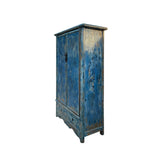 Distressed Bright Blue Tall Oriental Noodle Cabinet Storage Armoire ws4322S