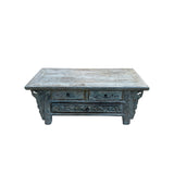 Chinese Vintage Rustic Washed White Blue Low Kang Table Display Stand ws4343S