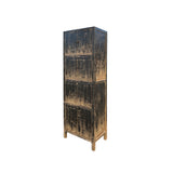 Distressed Black Tan Marks Tall Slim 4 Shelves Closed Doors Storage Cabinet ws4365S