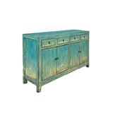 Chinese Oriental Distressed Turquoise Blue Sideboard Buffet Table Cabinet ws4371S