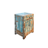 Distressed Turquoise Aqua Blue Small Cabinet End Table Nightstand ws4374S