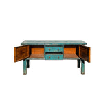 Vintage Chinese Distressed Turquoise Blue Foyer Narrow Side Console Table ws4394S