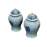 Pair Chinese Blue White Double Happiness Porcelain Temple General Jars ws4402S