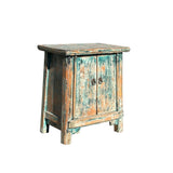 16.25" Oriental Distressed Teal Blue 2 Doors End Table Nightstand Chest ws4413S