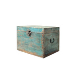 Distressed Pastel Blue Rectangular Moon Face Wood Trunk Box ws4418S