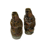 Pair Ceramic Handmade Brown Cheerful Basket Holding Jovial Figure Vases ws4443S