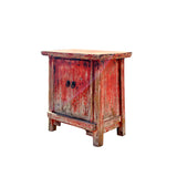 16.25" Oriental Distressed Orange Red 2 Doors End Table Nightstand Chest ws4447S