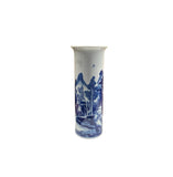 Blue White Oriental Scenery Graphic Cylinder Shape Porcelain Art Vase ws4817S