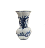 Oriental Blue White Oval Flower Shape Scenery Graphic Porcelain Vase ws4818S