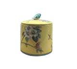 4.25" Yellow Flower Bird Graphic Porcelain Round Container Box ws4822S