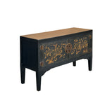 Vintage Black Base Golden Flower Birds Graphic Credenza Console Table ws4824S