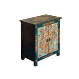 Tibetan Oriental Teal Blue Aqua Dragon Head Graphic End Table Nightstand ws4829S