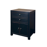 Chinese Oriental Distressed Black 2 Drawers End Table Nightstand cs7584S