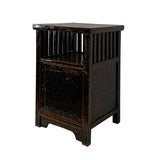 Distressed Crackle Black Lacquer Open Shelf End Table Nightstand ws3034S