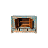 Distressed Rustic Aqua Teal Blue 2 Doors Credenza Sideboard Console Cabinet ws4395S