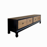 Oriental Black Light Tan Rattan Doors Low TV Stand Console Table Cabinet cs7693S