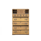 Vintage Brown Wood Hardware Accent 3 Stack Tansu Chest Cabinet ws3852S