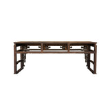 Chinese Vintage Brown Lacquer Square Ru Yi Motif Long Altar Console Table ws3882S