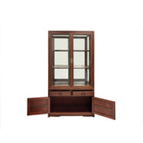 Chinese Vintage Solid Wood Brown Glass Display Bookcase Curio Cabinet ws3887S