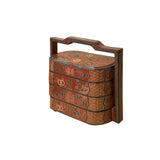 Chinese Brick Red Lacquer Color Treasure Graphic Stack Box Basket ws3893S