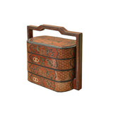 Chinese Brick Red Lacquer Color Treasure Graphic Stack Box Basket ws3912S