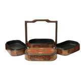 Chinese Brick Red Lacquer Color Treasure Graphic Stack Box Basket ws3917S