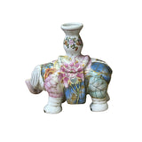 Pink Flower Graphic Porcelain Elephant Candle Holder Accent Decor Figure ws3977S