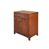 Oriental Chinese 2 Drawers Wood Pattern Brown Credenza Console Cabinet ws3981S