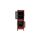 Distressed Brick Red Slim Wood Carving Shutter Doors Storage Cabinet ws4060S