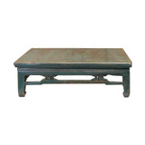 Chinese Distressed Turquoise Aqua Blue Low Square Coffee Table ws4069S