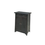 Chinese Distressed Black Tall Slim Side End Table Nightstand ws4087S