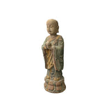 Chinese Rustic Wood Standing Prayer Hands Lohon Monk Statue ws4167S