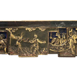 Chinese Vintage Wood Brown Golden Relief Carving Wall Hanging Art Plaque ws4181S